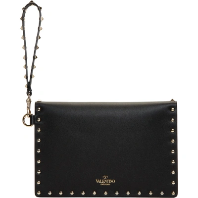 Shop Valentino Black  Garavani Rockstud Wristlet Pouch