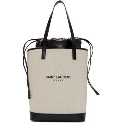 Shop Saint Laurent Off-white Teddy Shopping Tote In 9273 Black