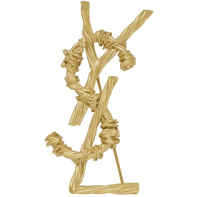 Shop Saint Laurent Gold Opyum Brooch In 8060 Gold