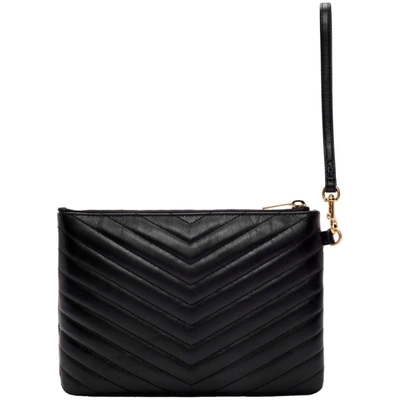 Shop Saint Laurent Black & Gold Monogramme Pouch In 1000 Black