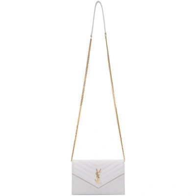 Shop Saint Laurent Off-white Monogramme Envelope Chain Wallet Bag