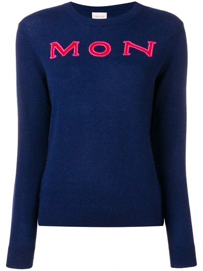 Shop Moncler Logo Sweater - Blue