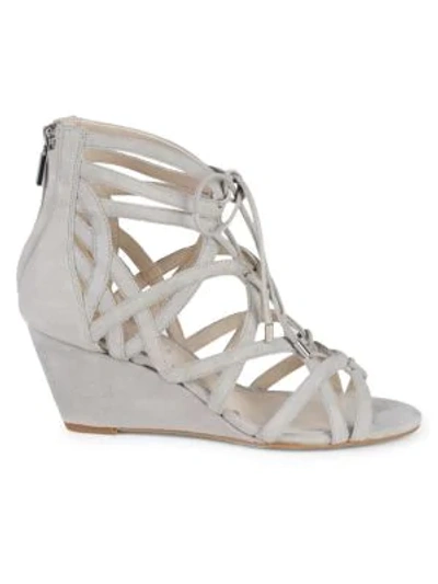 Shop Kenneth Cole Dylan Suede Cage Wedge  Sandals In Light Grey