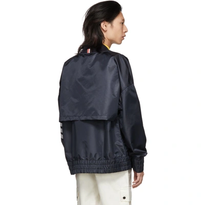 Shop Thom Browne Navy Ripstop Oversized 4-bar Bomber Jacket In 415 Navy