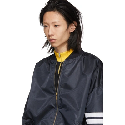 Shop Thom Browne Navy Ripstop Oversized 4-bar Bomber Jacket In 415 Navy