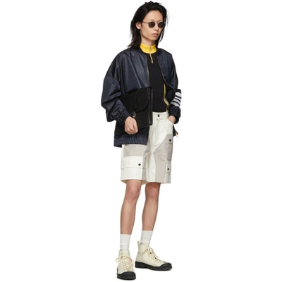 Shop Thom Browne Navy Ripstop Oversized 4-bar Bomber Jacket In 415 Navy