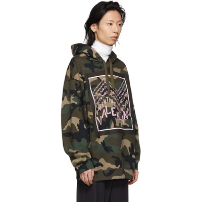 Shop Valentino Green Camo Chevron Logo Hoodie In F00armycamo