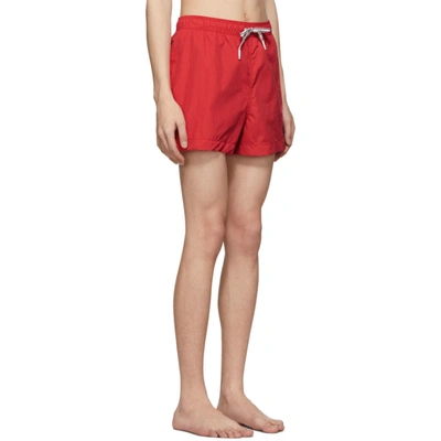 Shop Thom Browne Red Drawcord Waist Swim Shorts