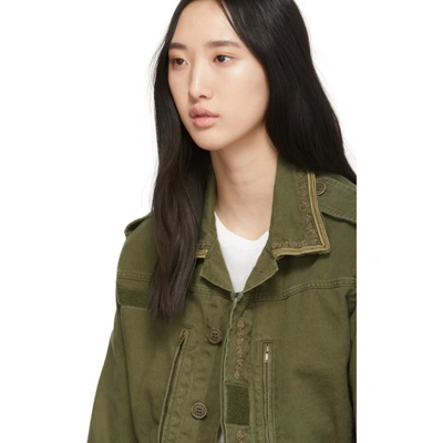 Shop Saint Laurent Khaki Embroidered Military Jacket