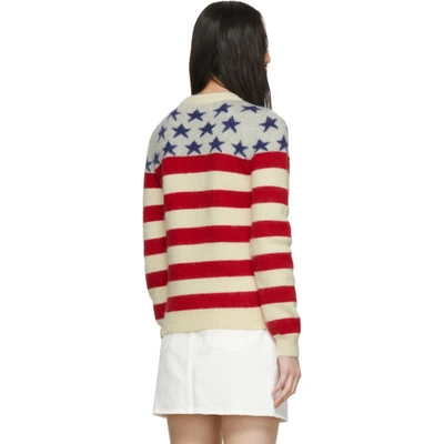 Shop Saint Laurent White Jacquard Flag Sweater In 9542 Red