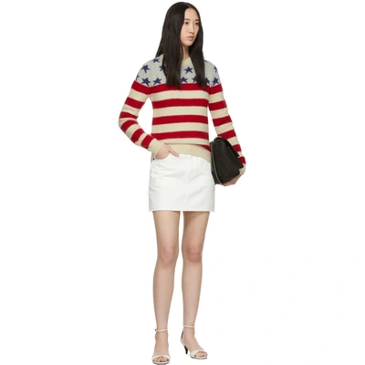 Shop Saint Laurent White Jacquard Flag Sweater In 9542 Red