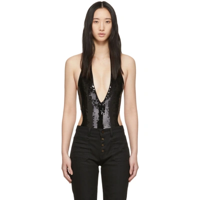 Shop Saint Laurent Black Sequin V-neck Bodysuit