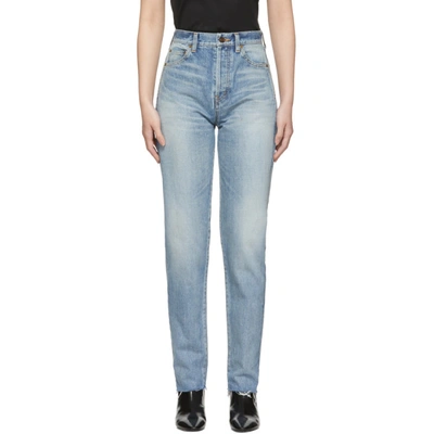 Shop Saint Laurent Blue Bandana Raw Edge Slim Jeans In 4661 Blue