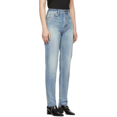 Shop Saint Laurent Blue Bandana Raw Edge Slim Jeans In 4661 Blue