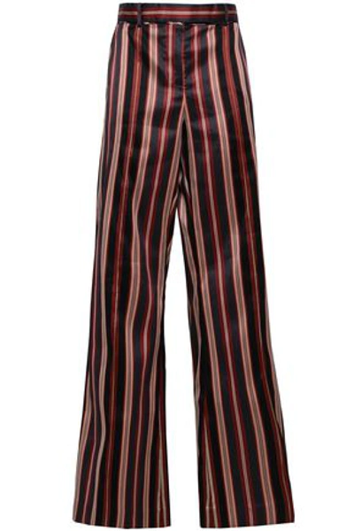 Shop Zimmermann Striped Cotton-blend Sateen Bootcut Pants In Brick