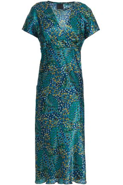 Shop Anna Sui Woman Floral-print Silk-gauze Midi Dress Blue