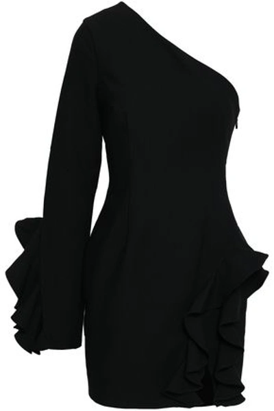 Shop Cinq À Sept Woman One-shoulder Ruffled Ponte Mini Dress Black