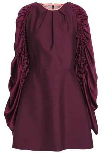 Shop Roksanda Misa Hammered Satin-paneled Silk And Mohair-blend Mini Dress In Plum