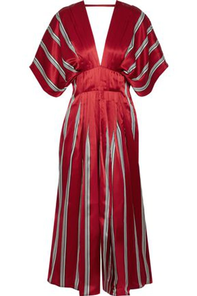 Shop Roksanda Woman Mihara Open-back Striped Silk-satin Midi Dress Crimson