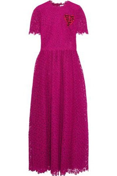 Shop Valentino Embroidered Guipure Lace Maxi Dress In Magenta