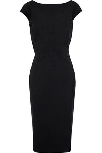 Shop Zac Posen Woman Bead-embellished Silk-blend Ponte Dress Black