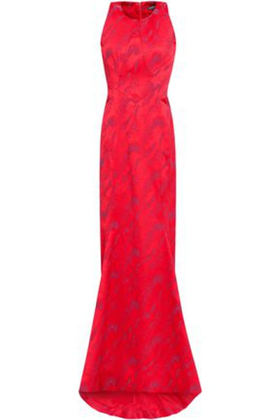 Shop Zac Posen Woman Fluted Jacquard Gown Tomato Red