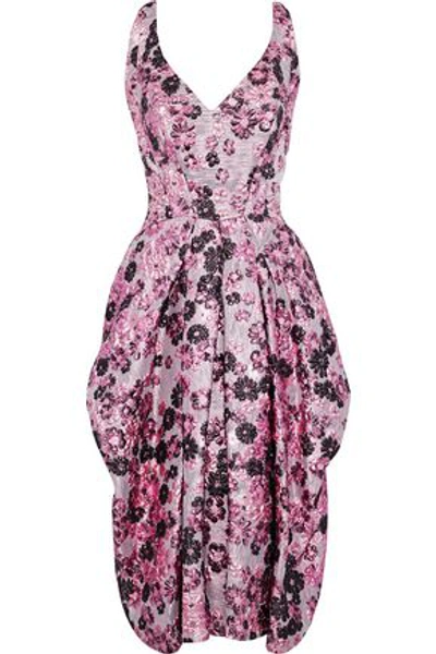 Shop Zac Posen Woman Pleated Brocade Dress Pink