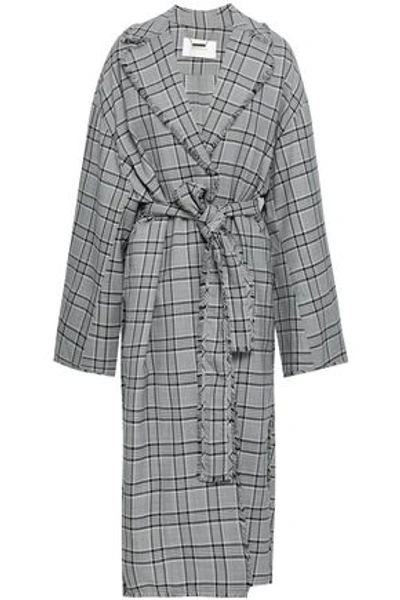 Shop Zimmermann Frayed Checked Wool Jacket In Gray
