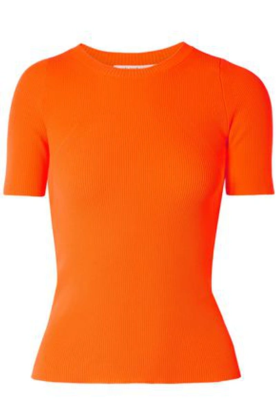 Shop Helmut Lang Ribbed-knit Top In Bright Orange