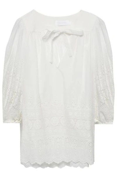 Shop Zimmermann Woman Bow-detailed Broderie Anglaise Cotton Blouse Ivory