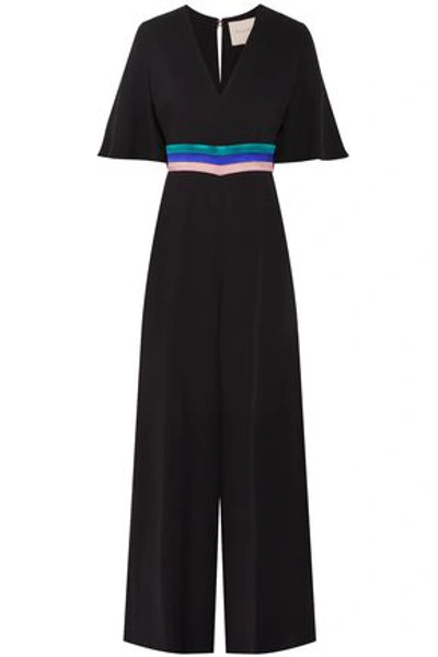 Shop Roksanda Woman Cape-effect Satin-trimmed Silk-crepe Jumpsuit Black
