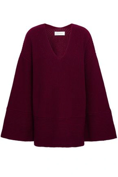 Shop Zimmermann Woman Oversized Ribbed Wool And Cashmere-blend Sweater Burgundy