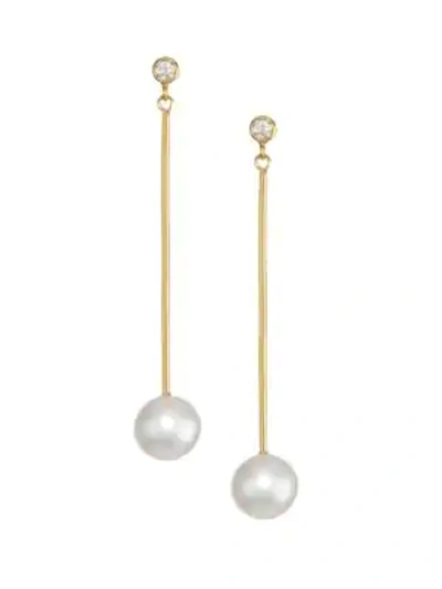 Shop Zoë Chicco Diamond, 6mm Freshwater Pearl & 14k Yellow Gold Bar Drop Earrings