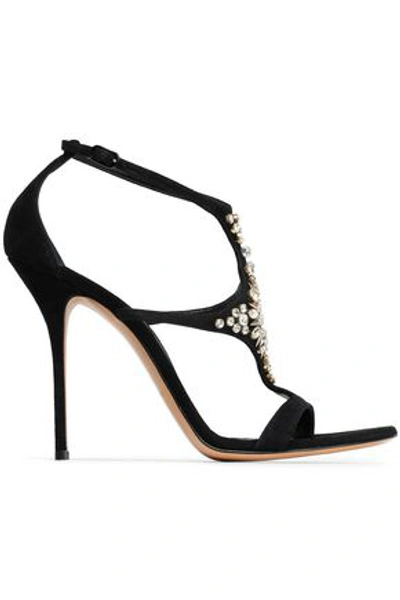Shop Casadei Crystal-embellished Suede Sandals In Black