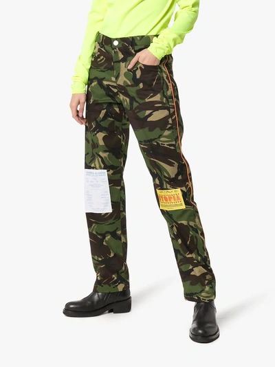 Shop Martine Rose Camouflage Print Patch Trousers In Green