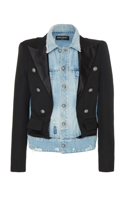 Shop Balmain Double-breasted Blazer In Blue