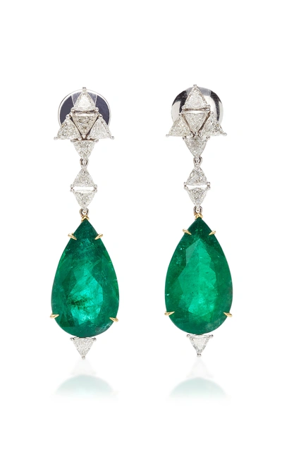 Shop Ara Vartanian 18k Gold Emerald Hook Earrings In Green