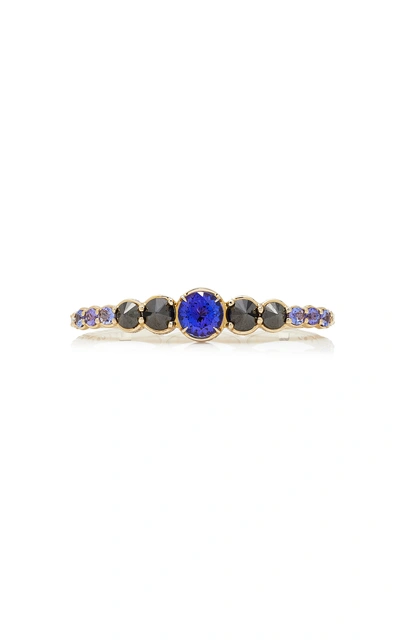 Shop Ara Vartanian 18k Gold Tanzanite And Diamond Three Finger Ring In Blue