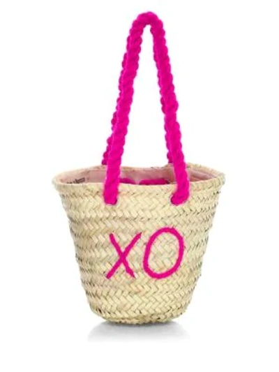 Shop Poolside Women's Small Xo Straw Beach Tote In Fuchsia