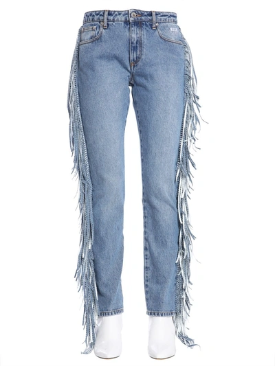 Shop Msgm Fringed Fitted Jeans In Blue