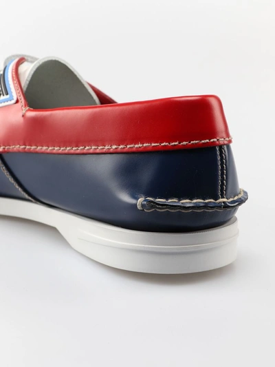 Shop Prada Brushed Leather Boat Shoes In Y Cobalto/rosso