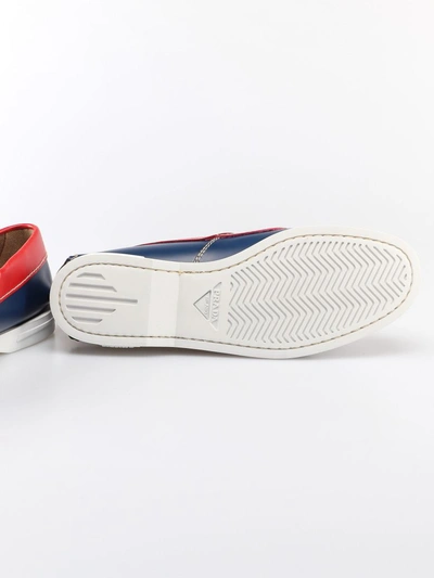 Shop Prada Brushed Leather Boat Shoes In Y Cobalto/rosso