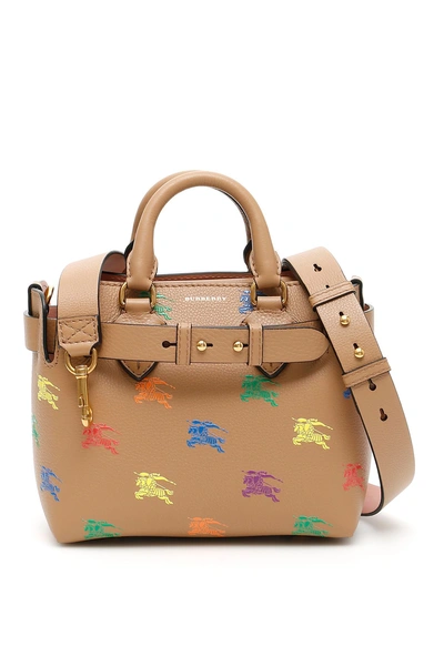 BURBERRY Horse Rainbow Baby Belt Printed Leather Tote Bag Camel