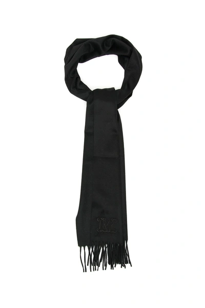 Shop Max Mara Scarf With Embroidered Logo In Nero (black)