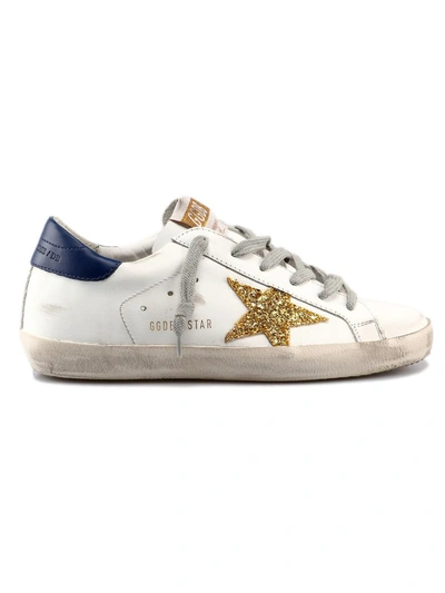 Shop Golden Goose Double-breasted Blazer In White/navy/gold Glitter