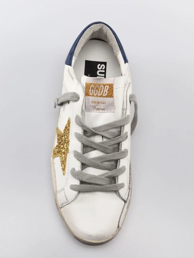 Shop Golden Goose Double-breasted Blazer In White/navy/gold Glitter