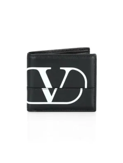 Shop Valentino Garavani V Logo Leather Bi-fold Wallet In Black White
