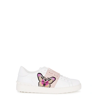 Shop Valentino Open White Appliquéd Leather Trainers In Pink And White