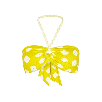 Shop Paper London Yellow Printed Bandeau Bikini Top