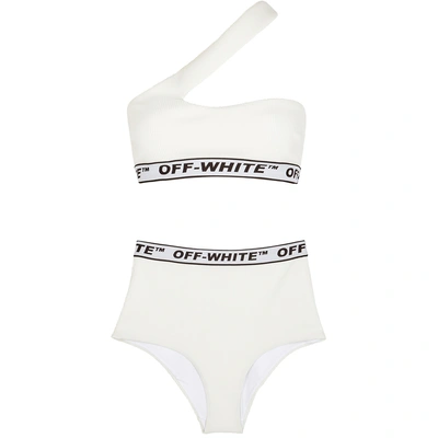 Shop Off-white Ivory Logo-jacquard One-shoulder Bikini In White